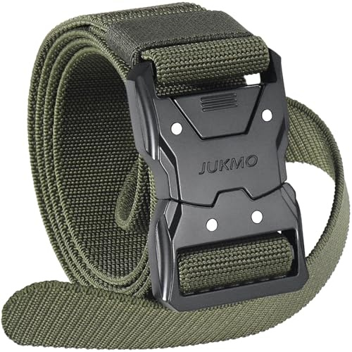 JUKMO Quick Release Tactical Belt, Military Work 1.5 Nylon Web Hiking Belt with Heavy Duty Seatbelt Buckle (Small-for Waist 30-36 (Length 45), Army Green)