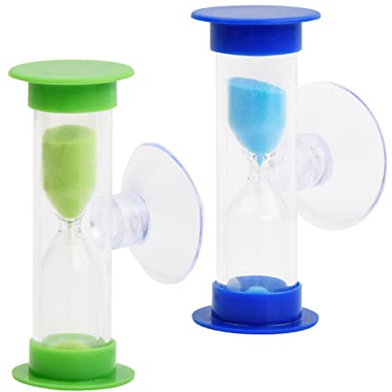 Vesaneae 2 Stück Sanduhren mit Saugnapf,3 Minuten Sanduhr fürs Zähne Putzen,Sanduhr Timer,Sanduhr für Kinder,Anti Fall Buntes Sanduhren Set,für Kinder Schule,Spiel Requisiten