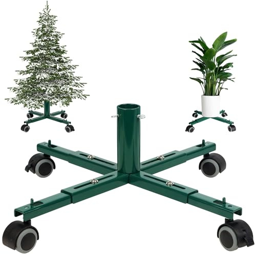 Blissun Christmas Tree Stand Base with Wheels, Movable Christmas Fake Tree Holder, Fits up to 7.5 FT Artificial Trees, Plant Caddy with Wheels, Plant Taxi, Plant Dolly Cart After Christmas (Green)