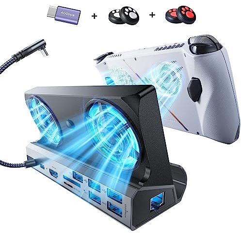 LISEN Steam Deck/Legion Go/ROG Ally/Msi Claw Dock, 13-in-1 Steam Deck Dockingstation mit 5 USB 3.0 und 2.0, Zwei Lüftern, HDMI 4K bei 60 Hz, Gigabit Ethernet, 100 W Aufladung für Stream Deck