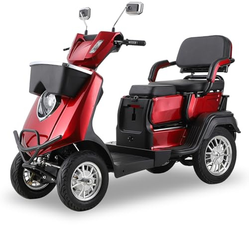 All-Terrain 4-Wheel Electric Powered Mobility Scooter for Seniors & Adults Heavy Duty Mobile Scooters with Convertible 2-Seat, 3-Speed Mode, 1000W Motor, 330lbs Capacity (Red)