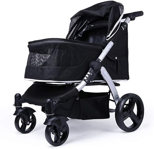 Kinderwagen für große Hunde, Haustier-Buggys für große Hunde, Reise-Kinderwagen, Katzen-Buggy, 600d Oxford-Stoff, Aluminiumlegierung, Tragkraft 30 kg (schwarz)