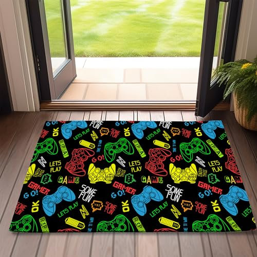 SPUNKER Door Mat,Game Front Door Mat 17''x30'',Gamer Gamepad Doormats Indoor Entrance,Welcome Entry Mat,Outdoor Welcome Mat,Low-Profile Floor Rugs for Entry Patio