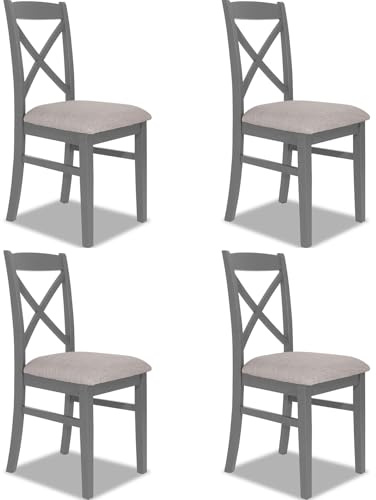 Statement Furniture Set of 4 Florence Cross Back Dining Chairs with Upholstered Seat, Wooden Kitchen Highback Chairs | W45cm H98cm D53cm, Seat Height 50cm (dove grey, 4-Chairs)