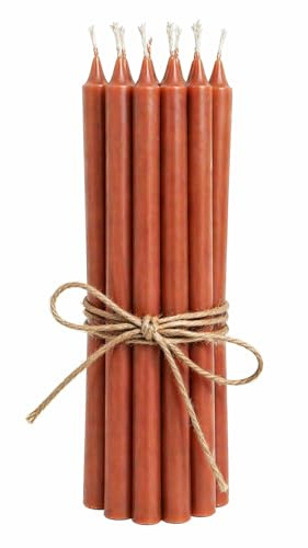 ukiyo - Confezione da 12 candele con steli sottili, altezza: 20 cm, diametro: 1,3 cm, in diverse colorazioni, durata di combustione: 2,5 ore, per l'Avvento, Natale, colore: ruggine