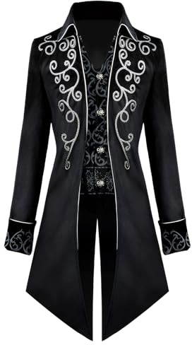 YORDET Steampunk Tailcoat Men, Medieval Gothic Retro Tailcoat Jacket, Halloween Victorian Frock Coat (Black, L)