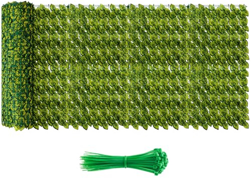 QIAOKAIYAN 240x40 Inch Artificial Ivy Privacy Fence Screen, Faux Fencing Artificial Hedge, Green, Plastic, Garden Style