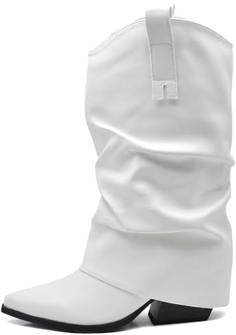 IF Fashion Scarpe Stivaletti Arricciati Da Donna Con Ghetta Risvolto G695 bianco N.38