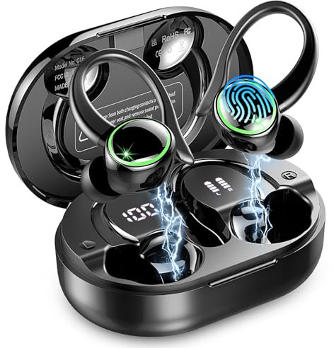 Matast Wireless Earbuds, Bluetooth 5.4 Headphones, 50H+ Playtime Stereo Noise Canceling Headphones with 4 ENC Mic, Sport Ear buds with Earhooks, IPX7 Waterproof Wireless E