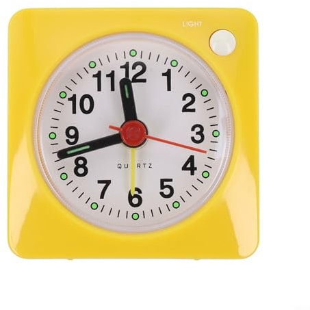 Reloj despertador, mini reloj despertador, silencioso, sin tictac, funciona con pilas, pequeño reloj analógico de viaje con función de repetición para dormitorio y oficina (amarillo)