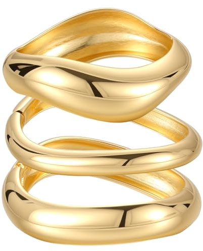 Emibele Bracciali d'oro per le Donne, 3PCS Bracciali d'oro con Cerniera Aperta Per le Donne, Bracciale Largo Per il Braccio, Regali di Gioielli Minimalisti Per San Valentino, Natale e Compleanno