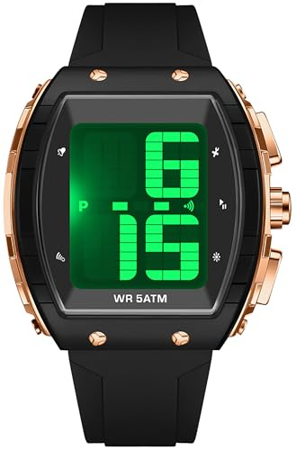 findtime Digital Watches for Elderly Men, Large Face Voice Talking Black Watch with English Speaking LED Backlight Big Number Easy to Read Timer Alarm 5ATM Waterproof