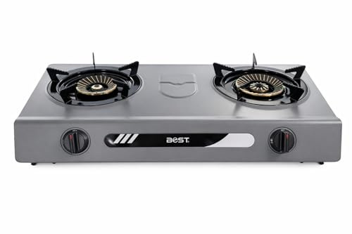 Réchaud gaz 2 feux - 7700W - Allumage piézo sans piles, acier facile à nettoyer - Portable, autoportant, idéal intérieur, extérieur, caravane, camping