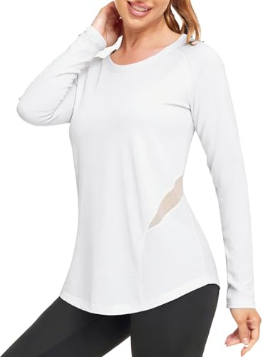 Wayleb Maglietta Sportiva Donna Manica Lunga, Longsleeve T-Shirt Allenamento in Rete Traspirante, Top Fitness Leggero Girocollo Casual per Yoga Jogging – S-XXL