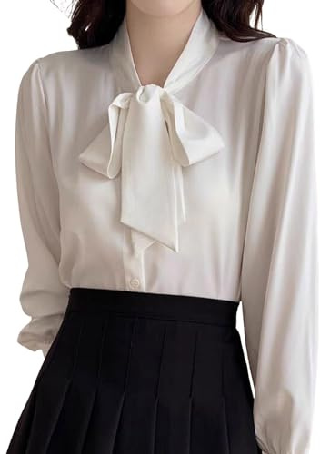 Generisch Blusa de seda de satén para mujer, camisa con botones, informal, holgada, manga larga, trabajo de oficina, blusa de edición larga, tallas grandes para mujer, Blanco, XXL