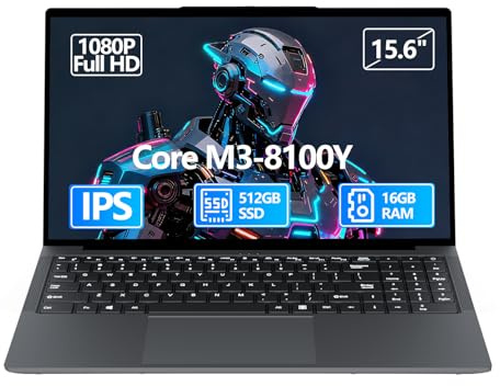 MOGIKK 15.6 Pulgadas Ordenador Portátil Core i3-8100Y Procesador 16GB RAM DDR3 512GB SSD PC Portátil Win 11 FHD IPS Teclado Numérico Laptop USB 3.0 Tipo-C Mini HDMI WiFi 5 Bluetooth 5.0