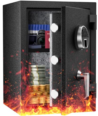 WASJOYE 63L Fireproof Safe Box, Fingerprint Biometric Home Safe-50*36*35CM | Heavy Duty Safe with Digital Backlit Keypad and Removable Shelf, Money Safe with Dual Alarm System for Home Hotel Office