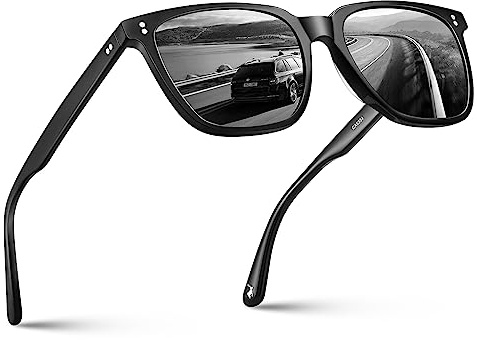CARFIA Polarisierte Sonnenbrille Herren Quadratische Acetat Rahmen Retro Stil Brille 53mm Linsenbreite mit UV-A-, B- & -C-Schutz (L31 Schwarz, Graue Linsen)