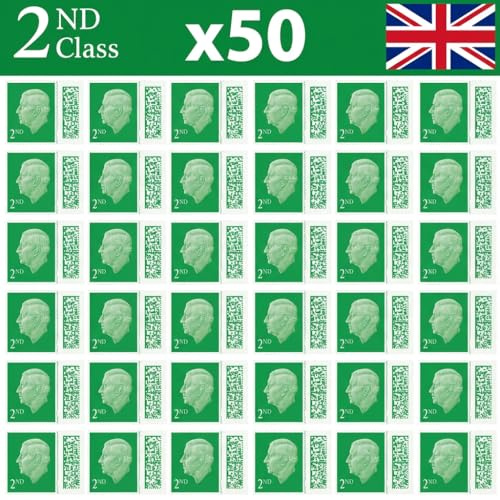 2nd Class Stamps (50 Pack) – Genuine Barcoded Self-Adhesive UK Letter Postage – Official 2nd Class Postage Stamps (Total 50) | UK BEST SELLERS