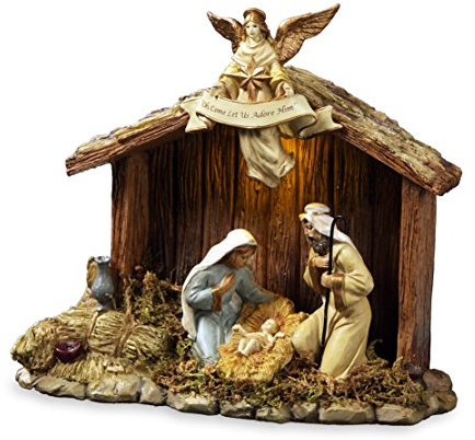 The San Francisco Music Box Company Nativity Stable with Holy Family Figurine