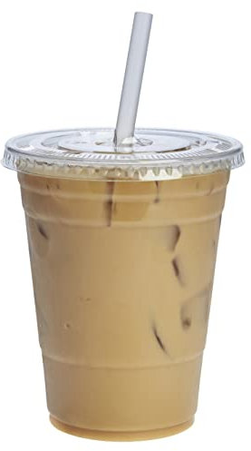 GUSTO Clear Plastic Cups with Flat Lids [16 oz - 50 Count] - Disposable Iced Coffee Cups with Lids - PET Plastic Cold Cups for Smoothies, Juices & To-Go Drinks - Formerly Comfy Package
