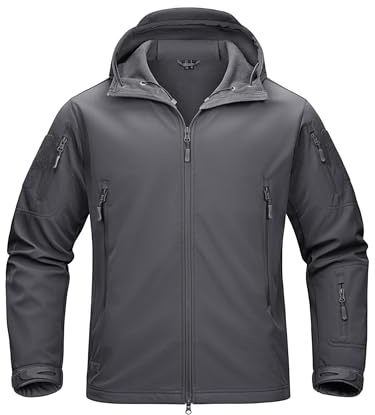 TACVASEN Windproof Work Fleece Jacket Mens Waterproof Softshell Jacket Fleece Outdoor Coats Military Blouson Grey L