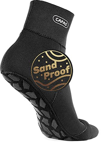 CAPAS Wetsuit Socks, Anti-slip Neoprene Men Women Waterproof Socks, Sand-proof Beach Water Sports Keep Warm Water Sock for Diving Snorkeling Swimming (Black, S)