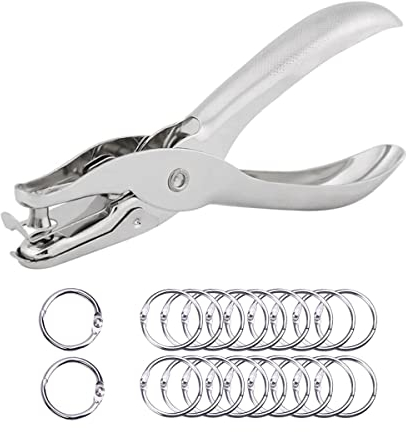 SyiXute Perforatore a Foro Singolo,6 mm Perforatore a Pinza,Capacità di Fogli Multipli per Carta A4 per Carta per Appunti Carta Sottile Cartoline Inviti (Contiene 20 Anelli in Acciaio Inossidabile)