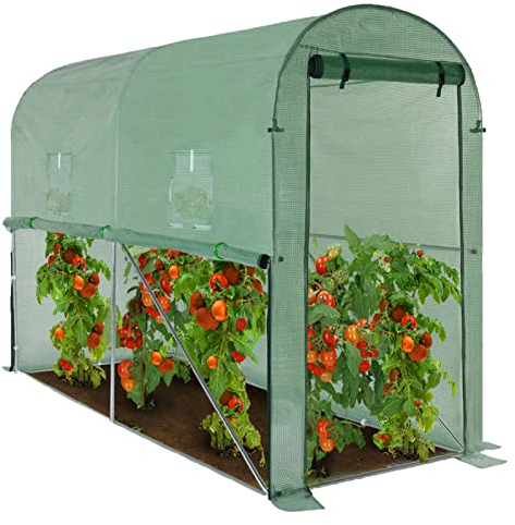 IDMarket - Serre à tomates relevable 3m² Verte 2 fenêtres avec moustiquaire et Porte zippée