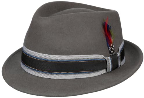 Stetson Lancover Trilby Wollhut Einfarbiger Hut mit Ripsband Eleganter Filztrilby mit Baumwollfutter Wetterfest knautschbar Herren Herbst Winter grau XL (60-61 cm)