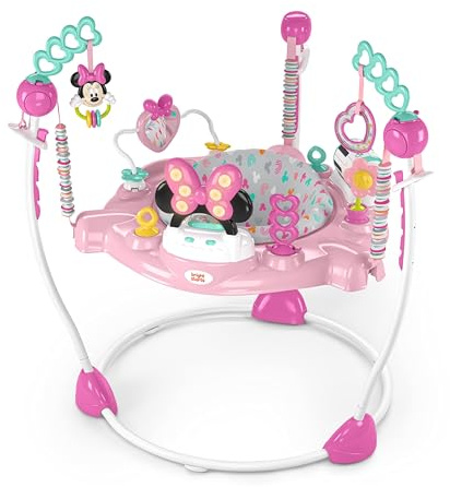 Bright Starts, Disney Baby, Minnie Maus Forever Besties, Spring- und Spielcenter mit Spielstation mit Lichtern und Musik, 10 Aktivität Spielzeugen, 360° drehender Sitz, höhenverstellbares, 6 Monaten+