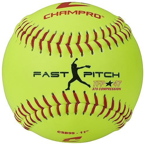 CHAMPRO Fastpitch-Schlagbälle, 27,9 cm, Nicht verbunden, optische gelbe Lederhülle, 12 Stück