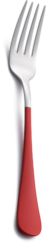 Onlycooker Red Dinner Fork, 18/0 Red handle Stainless Steel Satin Finish 8.1-inch Silverware Flatware Fork Set, Set of 12, Dishwasher Safe