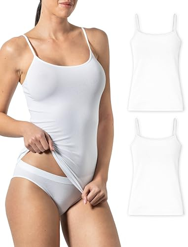 Risalti Débardeur Femme Bambou Épaule Étroite 2Pcs - Top Femme, Plus Doux Que Le Debardeur Femme Coton Lot, Haut Femme, Débardeurs Femme, Caraco Femme sans Couture - Made in Italy