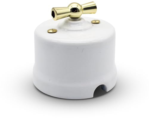 DOJA Barcelona | Interrupteur Céramique Vintage Rétro Doré | Pack 1 | 10A | Rotatif | Alternative au Bouton Poussoir, Va Et Vient