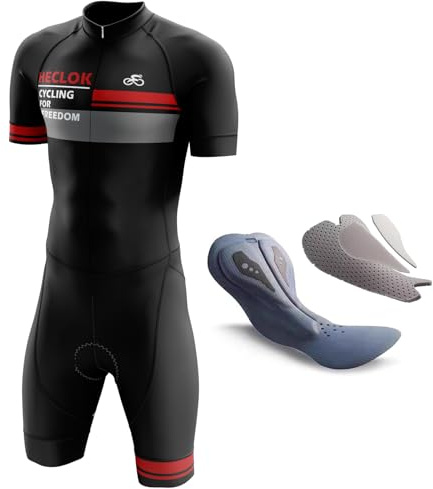 HECLOK Traje de triatlón para hombre de manga corta＋Acolchado profesional de competición，diseño de triatlón，Traje de Ciclismo, Traje de Velocidad，traje de natación para bicicleta (TYP-6,S)