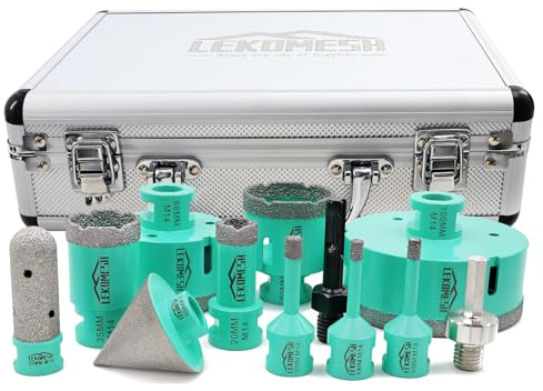 LEKOMESH Tile Hole Saw Kit - (6/6/8/20/35/50/68/100mm+20mm Finger Bit+50mm Chamfer Bit+SDS/HEX Adapter) Diamond Core Drill Bits Set for Porcelain Tile Ceramic Marble Brick Concrete,M14 Thread