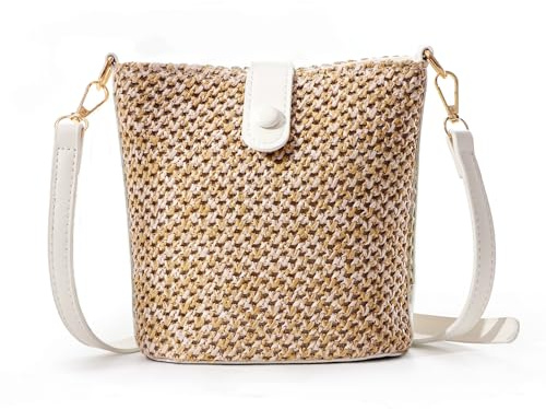 Fecialy Sac à bandoulière en Paille pour Les Femmes Sacs à épaule en rotin Plage d'été en Paille tissée à la Main Pochette