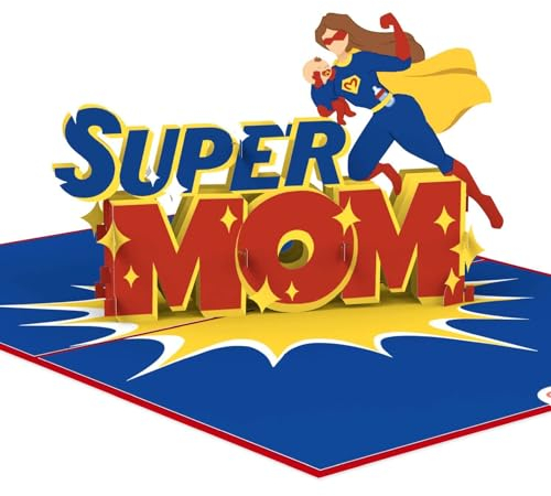 papercrush® Pop-Up Karte Super Mom - Lustige 3D Geburtstagskarte für die beste Mutter der Welt - Glückwunschkarte zur Geburt, Geburtskarte für Mama, Glückwunsch zum Baby, Besondere Muttertagskarte