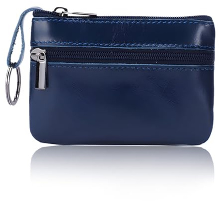 PLABBDPL estuche de cuero genuino para llave de coche para hombre, Llavero para mujer, compartimento para tarjetas, compartimento para dinero, estuche para lápices, 1Pcs, azul
