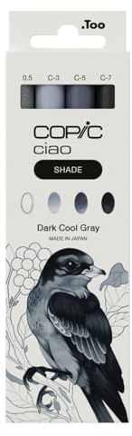 Copic Ciao Shade Set Dark Cool Gray, 3 Twin Marker mit einer mittelbreiten und einer Brush-Spitze, inkl. Multiliner Cool Gray 0,5 mm