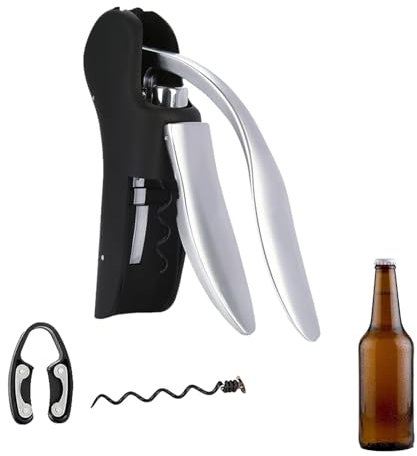 Cavatappi classico a leva verticale | Cavatappi a leva verticale, strumenti manuali da bar e vino con viti extra antiaderenti e tagliacapsule