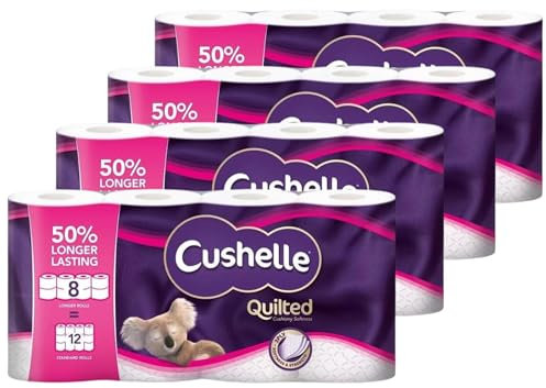 Cushelle Quilted 3-Ply Double Size 50% Longer Soft Absorbent Rolls 32 Pack - 236 Sheets, Micro Air Pockets for Extra Softness & Absorbency, Longer Lasting, FSC Certified