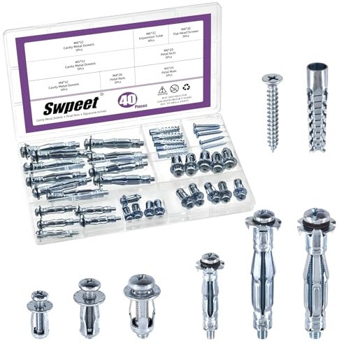 Swpeet 40 st, 8 storlekar, M4, M5, M6, infoga muttrar, kronblad, sortiment kit, ihåliga fästen, ihåliga väggar, Dowels, tung hålighet, ankare, skruvar för heminredning och installation