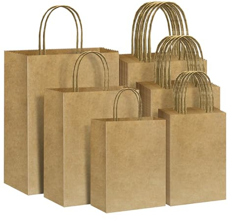 Annauiy Lot de 30 Sac kraft,Sac Kraft avec Poignée,Marron-Petit 15x8x21cm|Moyen 21x11x27cm|Grand 26x12x31cm| Papier Kraft pour Shopping,Cadeaux,Mariages,Anniversaire,Fêtes,Noel