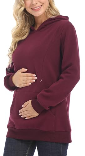 FEOYA Dam, mammaklänning, vinter med huva, mammatröja, mode, fritid, gravidstopp, tjock med dragkedja, amningströja, solid fleece, amningströja, amning, fodrad, amningstopp, lila, XL
