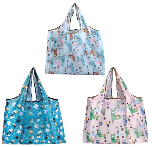 HUILATE 3 Stück Einkaufsbeutel Faltbar Wiederverwendbare Einkaufstaschen Einkaufsbeutel Faltbar Tragbare Leichte Kapazität Einkaufstasche für Den Täglichen Einkauf und Picknick Camping(40×40cm)