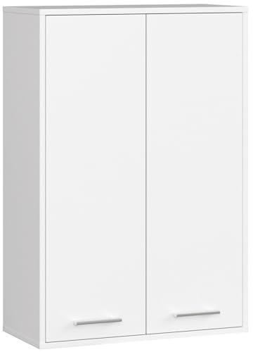 AKORD Badezimmer-Hängeschrank FIN 64 cm 2 Türen B64xH94xT30 cm - mit Ablagen - Badschrank, Wandmontiert Gewicht 8,10kg Weiß & Weiß