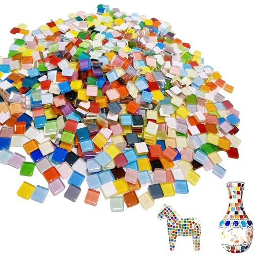 1 kg di pietre quadrate per mosaico in vetro, 1 x 1 cm, pietre colorate per mosaico, circa 1200 pezzi, mosaico di cristallo, mini piastrelle per mosaico per progetti artistici fai da te, decorazioni a