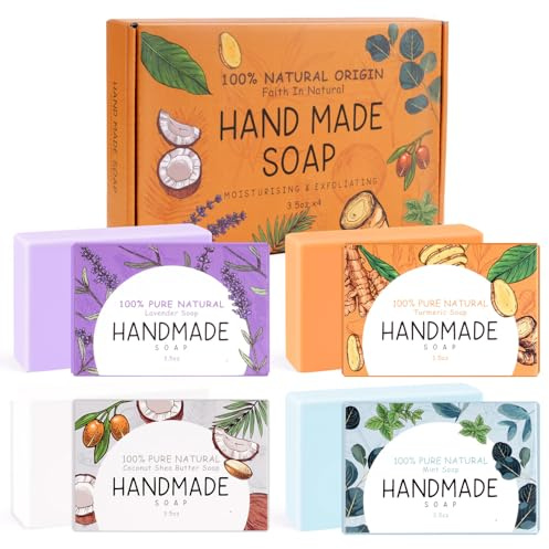 Natural Soap Bar Made from Natural Oils - 4Pack Body Scrub with No Harsh Chemicals - Moisturizer and Gentle Exfoliating, Body Scrub Gifts Set for Women, Christmas, Birthday, Mother's Day